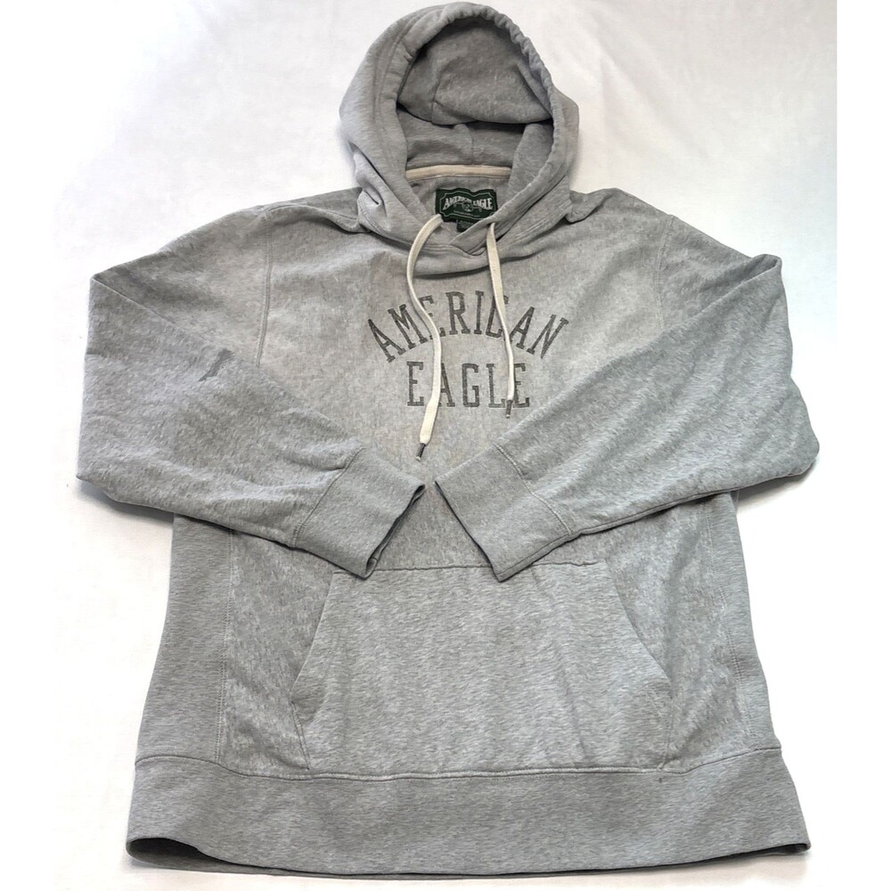 American Eagle Mens XL Grey Distressed Logo Pullover Hoodie Sweatshirt